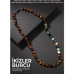 Osmanlı Değerli Taş Ikizler Burcu Düğümlü Kolye Sertifikalı Doğal Taşlı (Safir, Turmalin, Sitrin, Kaplan Gözü)
