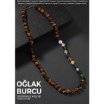 Osmanlı Değerli Taş Oğlak Burcu Düğümlü Kolye Sertifikalı Doğal Taşlı (Malahit, Lal, Turmalin, Kunzit, Kaplan Gözü)