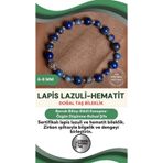 Osmanlı Değerli Taş Sertifikalı Lapis Lazuli-Hematit Doğal Taş Zirkon Aparat Bileklik 6-8 Mm