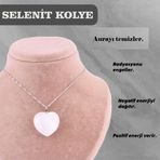 Osmanlı Değerli Taş Sertifikalı Selenit Doğal Taş Kolye Ucu Gümüş Zincirle Dahil