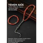 Osmanlı Değerli Taş Sertifikalı Yemen Akik Doğal Taş 33'Lük Gümüş Tesbih Ve Bileklik Takım