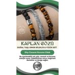 Osmanlı Doğal Taş Sertifikalı 925 Ayar Gümüş Kaplan Gözü Doğal Taşlı Erkek Bileklik & Yüzük Seti Ayarlanabilir Ölçü