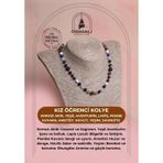 Osmanlı Doğal Taş Sertifikalı Aventurin-Pembe Kuvars-Obsidyen-Lapis-Havlit-Yeşim-Ametist Kız Öğrenci Kolye