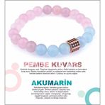 Osmanlı Doğal Taş Sertifikalı Doğal Taş Bileklik - Pembe Kuvars-Akuamarin