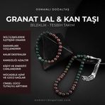 Osmanlı Doğal Taş Sertifikalı Kan Taşı, Bordo Granat Lal Doğal Taşlı 33'Lük Tesbih Ve Bileklik Takım