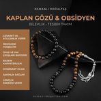OSMANLI DOĞAL TAŞ Sertifikalı Kaplan Gözü, Obsidyen Doğal Taşlı 33'lük Tesbih Ve Bileklik Takım