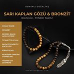 Osmanlı Doğal Taş Sertifikalı Sarı Kaplan Gözü, Bronzit Doğal Taşlı 33'Lük Tesbih Ve Bileklik Takım