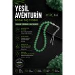 OSMANLI DOĞAL TAŞ Sertifikalı Yeşil Aventurin Gerçek Doğal Taş El Yapımı Özel Kutulu Hediyelik Erkek Tesbih 33lük 8mm