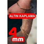 Osmanlı Gümüş 18 Ayar Gerçek Altın Kaplama Kararmayan 4 Mm Erkek Gümüş Bileklik Figaro Model
