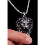 Osmanlı Gümüş Aslan Başı Çelik Erkek Kolye Zincir