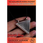 Osmanlı Gümüş Büyük Boy Baklava Desenli Gümüş Muska Haznesi Deri Kolye Hediyeli