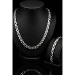 OSMANLI GÜMÜŞ Erkek Çelik Kolye - 7 mm Euro Kral Zincir Kalın Model Bileklik Kolye Set