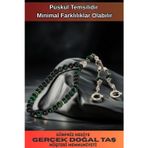 Osmanlı Gümüş Erkek Doğal Taş Tespih - Doğal Haki Yeşili Kaplan Gözü Taşlı Ortaboy Tesbih