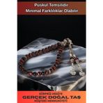 Osmanlı Gümüş Erkek Doğal Taş Tespih - Doğal Kahverengi Kaplangözü Taşlı Ortaboy Tesbih
