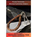 Osmanlı Gümüş Erkek Doğal Taş Tespih - Doğal Kahverengi Tibet Akiği Taşlı Ortaboy Tesbih