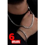 Osmanlı Gümüş Erkek Gümüş Kolye Bileklik Set - Oksitli Euro Kral Kolye Bileklik Gümüş Set 6Mm Gümüş Renk