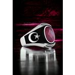 Osmanlı Gümüş Erkek Gümüş Yüzük - Ay Yıldız Temalı Faset Kesim Zirkon Taşlı Gümüş Yüzük