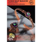 Osmanlı Gümüş Kadın Bakır Bileklik Yüzük Set - Mistik Topaz Model 2 Ağaç Kabuğu Model İnce Metal Kutu Kuvars Taşlı