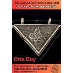 Osmanlı Gümüş Orta Boy Tuğralı Gümüş Muska Haznesi Deri Kolye Hediyeli