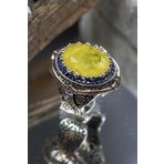 Osmanlı Gümüş Sarı Paraiba Taşlı Lale Desenli Erkek Gümüş Yüzük Gyzyzkend10-Srı