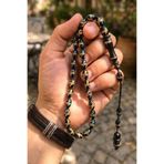 OSMANLI GÜMÜŞ Siyah Sarı Mavi Mineli Pirinç İşlemeli Arpa Kesim Kuka Doğaltaş Orta Boy Tesbih
