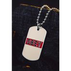 Osmanlı Gümüş Urban Creed Obey Yazılı Çelik Erkek Kolye Parlak Top Zincir