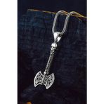 Osmanlı Gümüş Viking Çift Başlı Savaş Baltası Erkek Gümüş Kolye 925 Ayar Mat Siyah