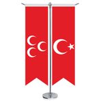 Osmanlı Kırmızı Üç Hilal Bayrağı ve Türkiye -Saten T direk 2li Masa Bayrağı