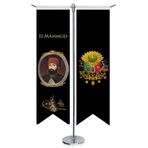 Osmanlı Padişahları - II. Mahmud ve Osmanlı Arması - Saten -Kırlangıç - T direk 2li Masa Bayrağı
