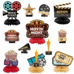 OSNIE 12 Adet Film Gecesi Temalı Petek Orta Parçalar Masa Üstü Parti Dekorasyonları Malzemeleri Film Yıldızı Şöhret Bileti Projektörü Patlamış Mısır Masa Dekoru Oscar Ödülleri Töreni için
