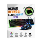 Osqar Oyuncu Klavye Mouse Seti Kablolu Rgb Aydınlatmalı Set Gamer Pc Oyun Seti klavye