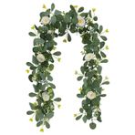 OSQI 2 adet yapay çiçek çelengi, 5,9 ft yapay çiçek çelengi, ilkbahar, okaliptüs çelenk, beyaz çiçekli, asılı yapay çiçek dekorasyonu, düğün, parti, ev, kemer, bahçe dekorasyonu için (2)