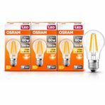OSRAM LED Filament Ampul 6.5W (60W Eşdeğer) 2700K Sarı Işık 806 Lümen E27 Duy – 3’lü Paket – E Enerji Sınıfı – 360° Işık – 105x60 mm – Dimmer Uyumlu Değil