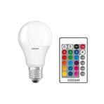 OSRAM STAR+ RGBW LED lamba E27 tabanlı, RGB renkleri uzaktan kumanda ile değiştirilebilir, 9 W, klasik ampul şekli, 60 W ampul için yedek, mat, LED retrofit RGBW lambalar uzaktan kumandalı, tek paket