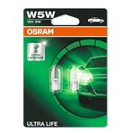 Osram T10 W5W Ultralife Plaka Park Içmekan Ampulü, 12V 2'li Paket, Universal Uzun Ömürlü Orijinal Sarı Renk