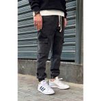 Osyday Erkek Jogger Kalıp Kargo Cep Pantolon Bel ve Paça Lastikli - Füme - Antrasit - XL