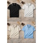 OTAKU Erkek Modern Polo Yaka Fermuarlı Triko T-Shirt 4'lü Set - Süper Ekonomik Avantajlı Paket