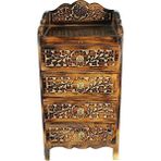 Otantik Çarşı Ahşap Oymalı Komodin 32X24X60 Cm. 4 Çekmeceli - Siyah - Ahşap