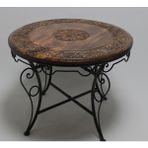 Otantik Çarşı Eskitme Ahşap Ferforje Oymalı Yuvarlak Orta Sehpa 75X75X59 Cm. - Siyah