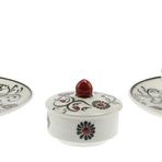 OTANTİK ÇİNİ Kırmızı Haliç Dekorlu 2 Li Fincan Takımı 6x6 Cm Tabak 12 Cm
