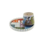 OTANTİK ÇİNİ Tonton Kedi Dekorlu Fincan Kunik 6x6,50 Cm Tabak 14 Cm Dir