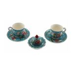 Otantik Çini Turkuz Zemin Lale Dekorlu 2 Li Fincan Takımı 6x6 cm Tabak 12 cm