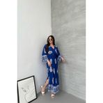 Otantik Desenli Mavi Uzun Kollu Elbise