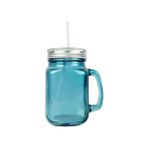 Otantik Pipetli Cam Kavanoz Kupa 400ML Meşrubat Limonata Bardağı 4 Renk - 1 Adet - 400 ml - Turkuaz