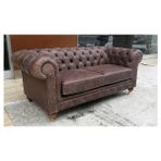 Otelyx Dizayn Chesterfield Suni Deri Ikili Koltuk - Açık Ceviz