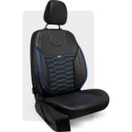 Otexo Bellucci Delikli Deri Airbag Uyumlu Ortopedik Destekli Universal Oto Koltuk Kılıfı Siyah-Mavi Ip - Siyah - Mavi