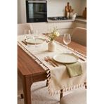 OTEXSA Bohem Tarz, Keten Runner Püsküllü 40x110 cm