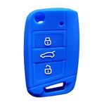 OTMIK Silikon araba anahtarı kılıfı, VW Golf 7 T-Cross Polo T-ROC Skoda Octavia A7 Fabia Leon Rapid Karoq Seat Leon Ateca Ibiza Toledo Key Shell aksesuarları için uygun (mavi)