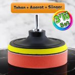 Oto Araç Araba Pasta Cila Polisaj Süngeri + 115 Mm Taban + Matkap Adaptörü Parlatıcı Çizik Giderici 3'lü Set