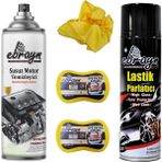 Oto Bakım Seti Ebrayn Lastik Parlatıcı + Susuz Motor Temizleyici + 2 Ad Sünger + Microfiber Bez